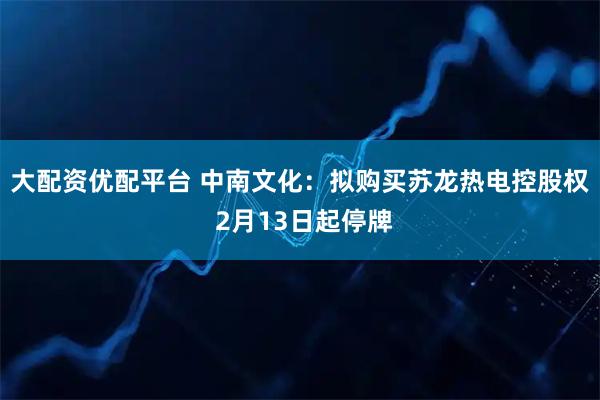 大配资优配平台 中南文化：拟购买苏龙热电控股权 2月13日起停牌
